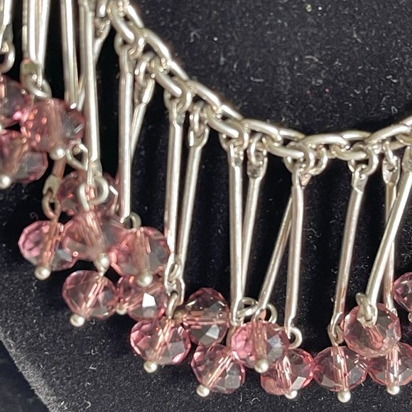 BANANA REPUBLIC SILVER NECKLACE WITH AMETHYST LIKE CRYSTALS. - Picture 3 of 7